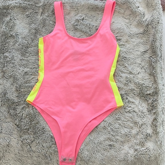 Bright Pink with Neon Green Side Detail Bodysuit - Picture 4 of 8